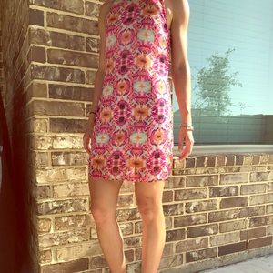 Short, pink floral dress